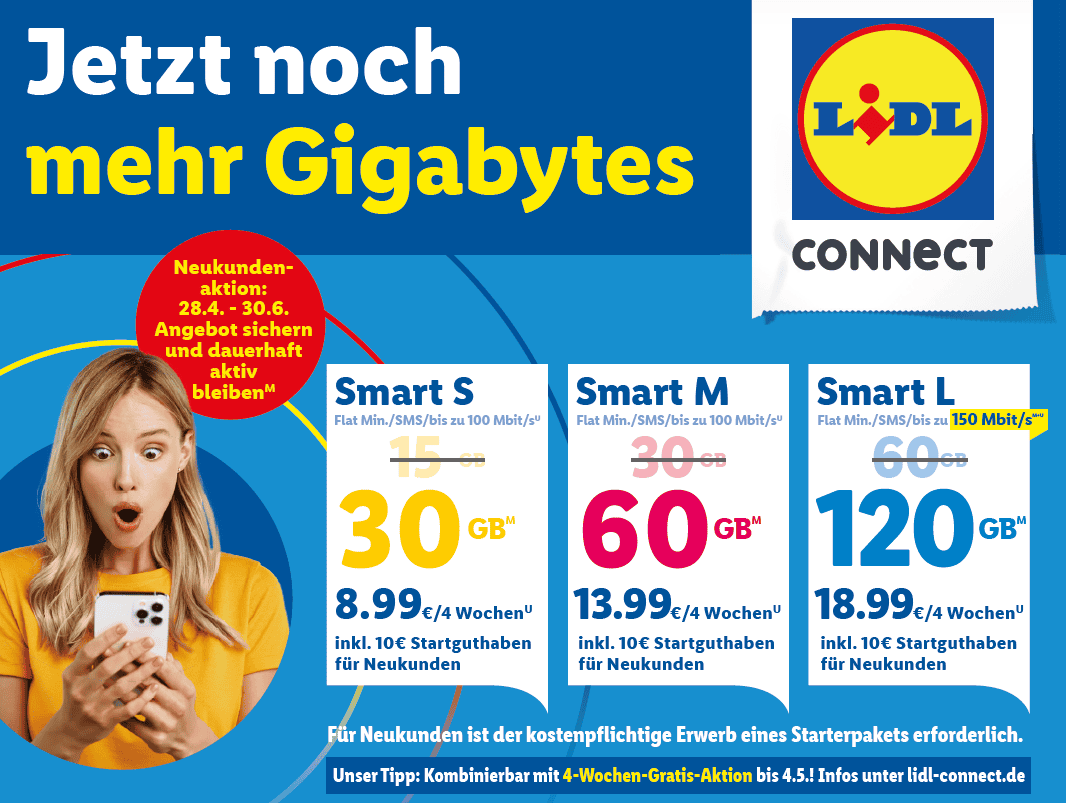 Lidl connect 流量翻倍活动叠加首月免费 120GB免费用