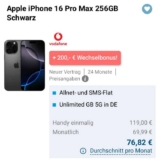 [高补贴]苹果iPhone 16 Pro Max 只要119欧 搭配 Vodafone 无限流量套餐