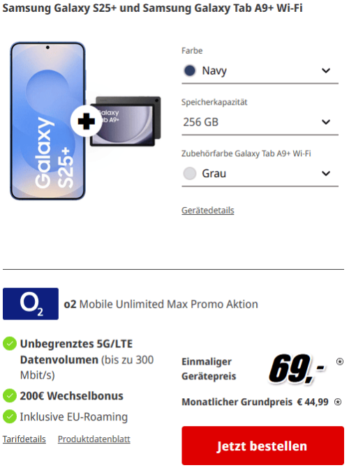 <em>Samsung Galaxy S25plus + Galaxy Tab A9+ Wi-Fi + </em><br><em>O<sub>2</sub> Mobile Unlimited Max</em>