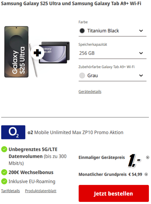 <em>Samsung Galaxy S25 Ultra + Galaxy Tab A9+ Wi-Fi + </em><br><em>O<sub>2</sub> Mobile Unlimited Max</em>